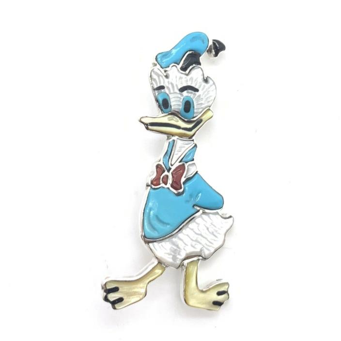 Zuni Handmade Sterling Silver Inlay Donald Duck Pendant / Pin - Andrea Shirley