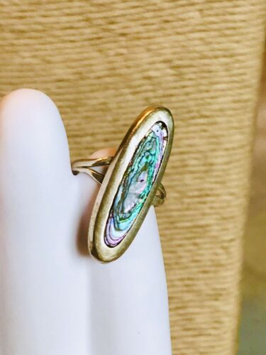 Vintage Mother Of Pearl Silver Oblong Native Ring Size 6 Abalone MOP Bohemian