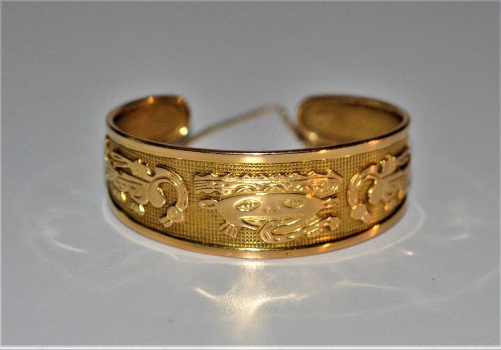 Vintage ROSA  18 kt Gold Peruvian Designer Bangle Bracelet  Incan
