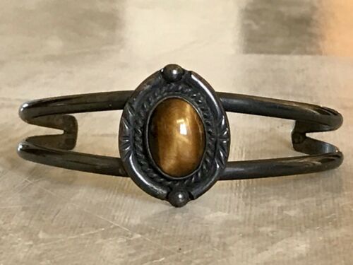 RARE Vintage James Toadelena Navajo Sterling Silver & Tigers Eye Cuff GORGEOUS!