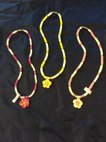 3-Puka Shell Tropical Floral Rhinestone Center-Pink, Yellow & Fuchsia Necklaces