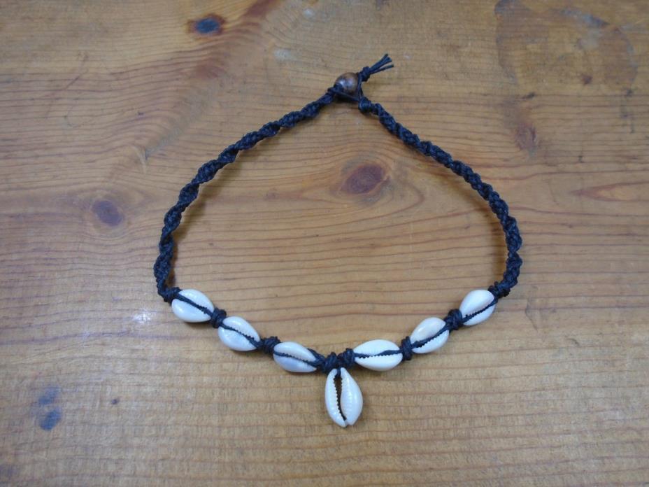 Hemp Choker Necklace With Cowrie Shells 16 Inches Men's Women's Handmade USA