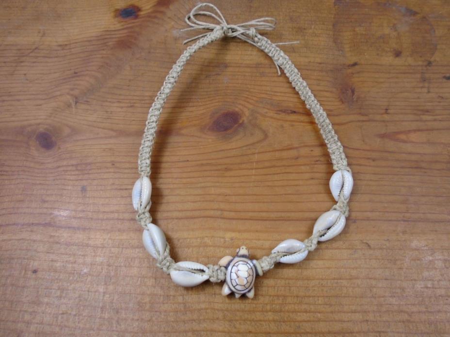 Turtle Hemp Necklace Choker With Shells 16-20 Inch Adjustable Mens Womens