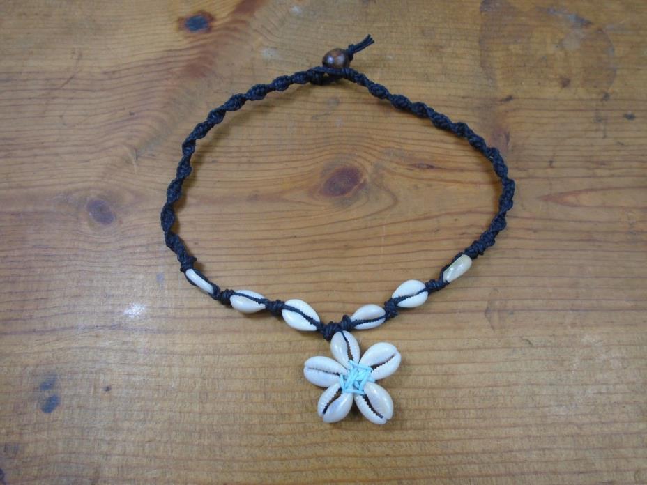 Cowrie Shell Flower Hemp Necklace Choker Hawaiian Surfer Cowry 16 Inches