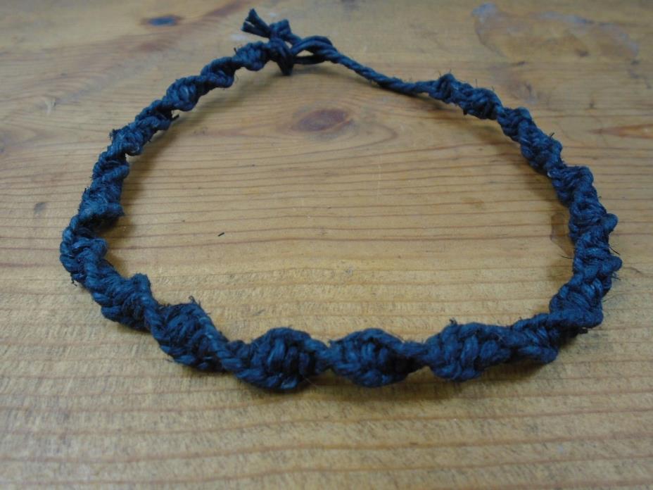 Black Hemp Choker Necklace Thick 16-20 Inch Tie On Adjustable Mens Womens