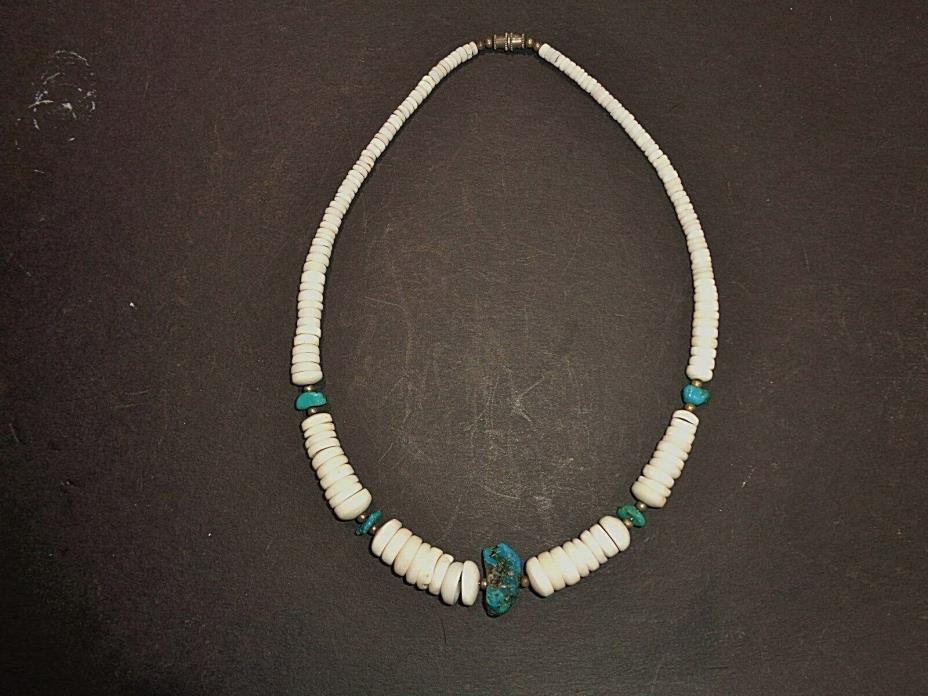 Puka Shell and Turquoise Necklace Hanalei, Kawaii 1971