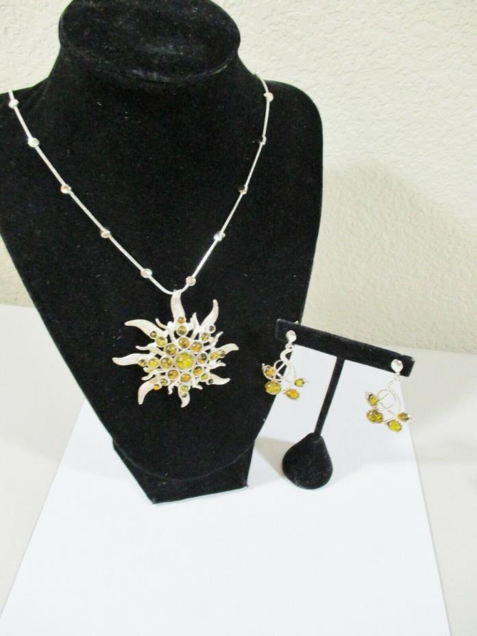 Baltic Amber Vintage Star/ Sunshine Shape Necklace/ earring set / Stelring 925
