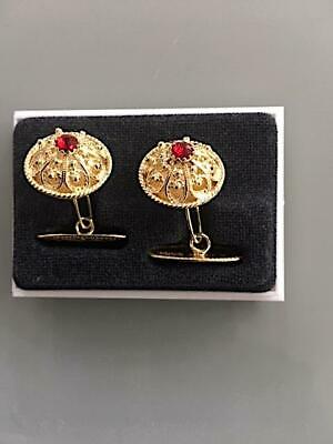 Gorgeous NEW Norwegian 830S Silver Gilt w/red stones Bunad cufflinks From Norway