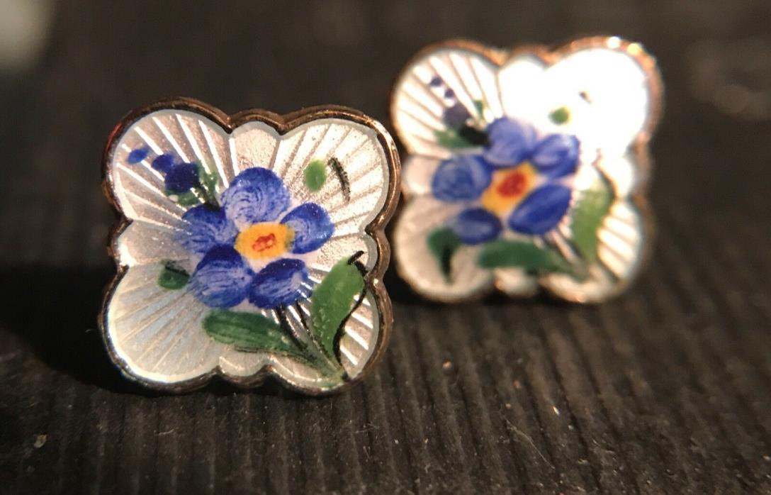 Beautiful David Andersen Scandinavian Sterling Enamel Flower Earrings Norway