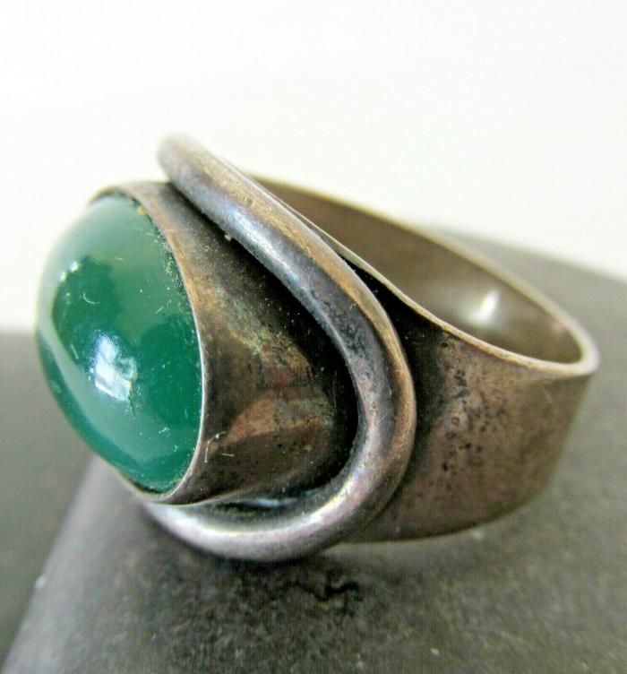COF Carl Ove Frydensberg Danish Sterling Silver Green Stone Ring Size 7.5