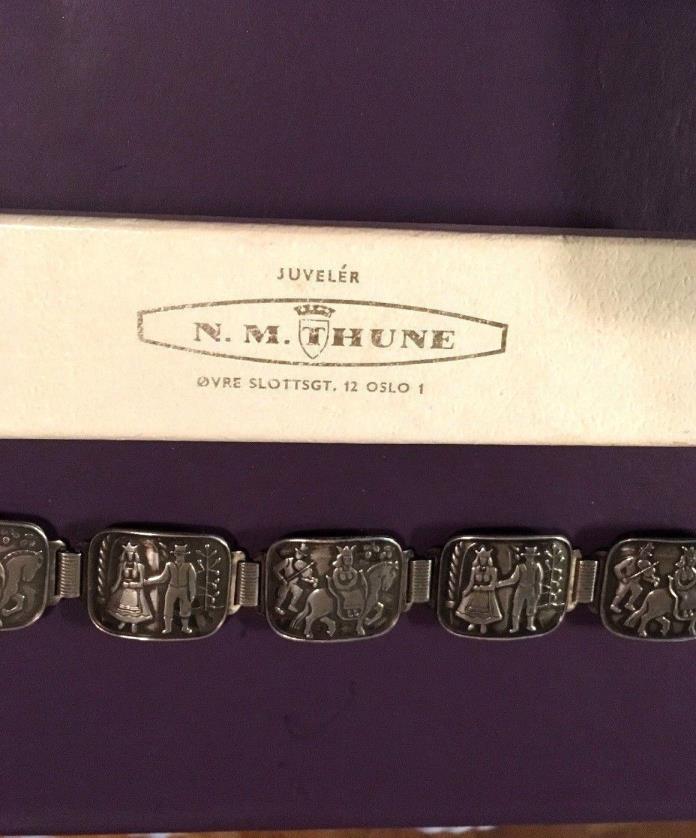 Vintage Norwegian Thune Sterling Silver Bracelet  Hardanger Wedding Scenes