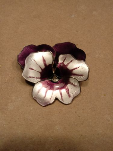 Vintage David Andersen Norway  Enamelled Sterling Silver Pansy Brooch.