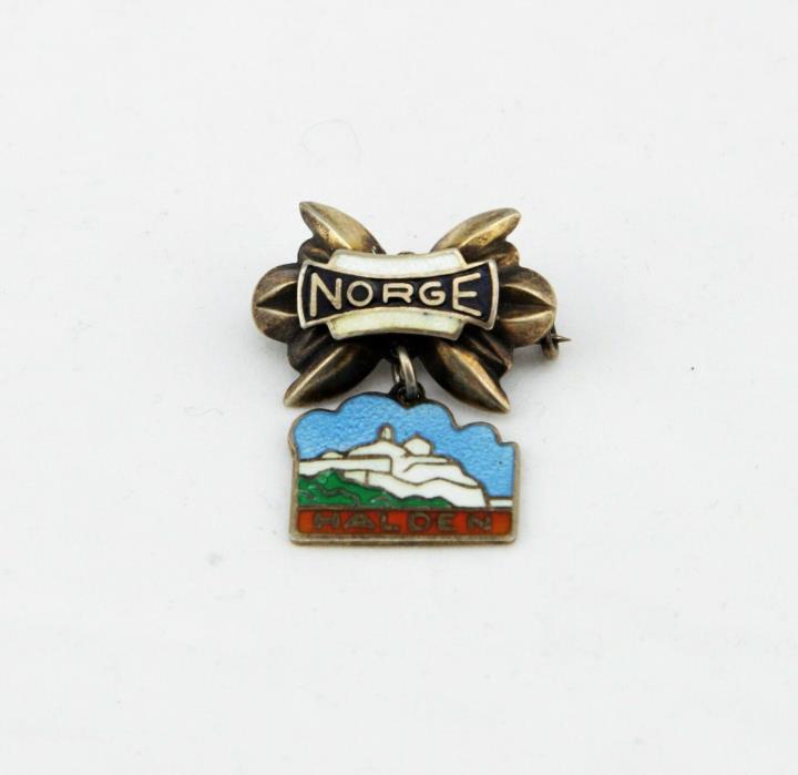 Vintage Halden Norge sterling silver enamel dangle pin brooch signed SG Norway