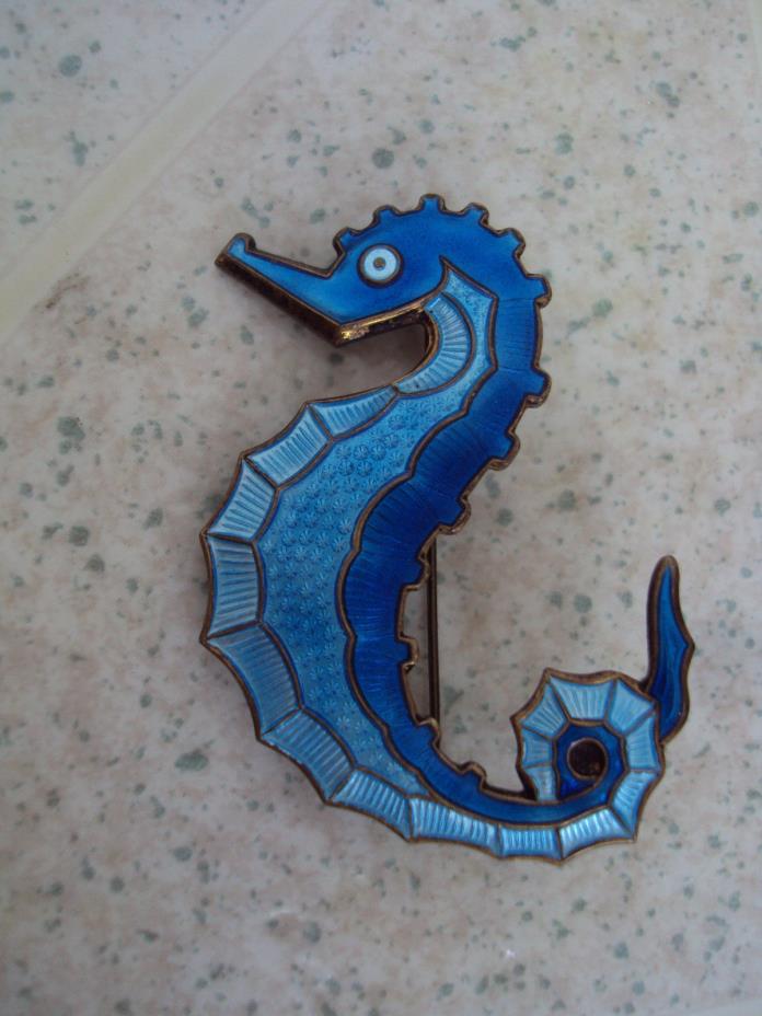 VINTAGE STERLING SILVER DAVID ANDERSEN, NORWAY ENAMEL SEAHORSE BROOCH/PIN