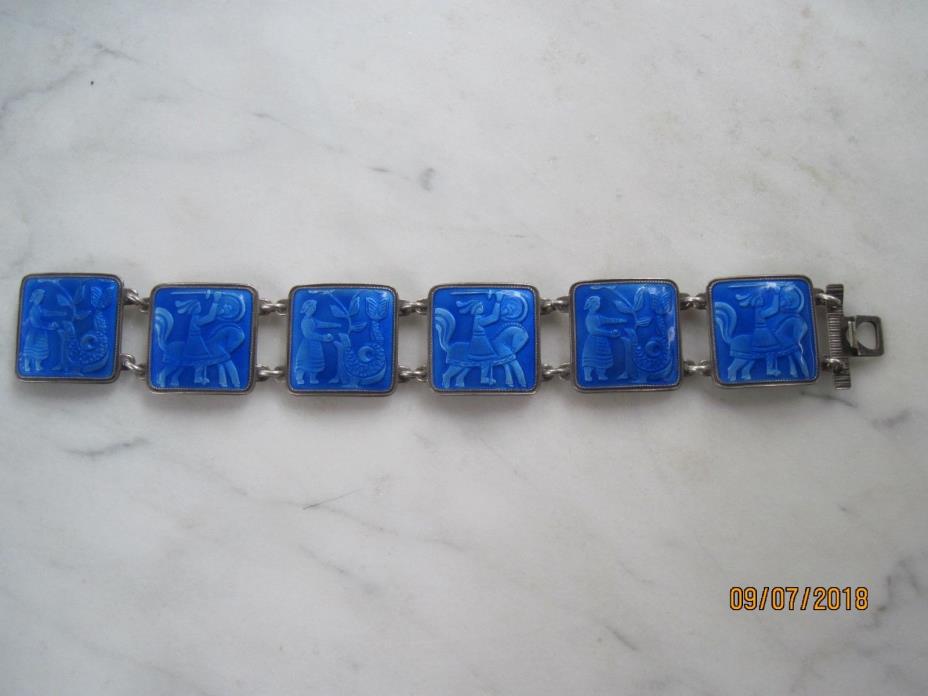 Vintage Norway David Andersen Sterling Silver Blue Enamel Bracelet 7.5
