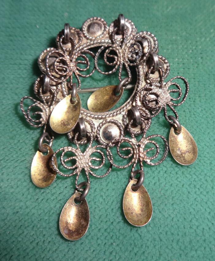 Vintage Norwegian 830S Silver Round Solje Wedding Pin Brooch 6 Spoons