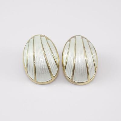 Vintage David Andersen Sterling Silver Modernist White Enamel Clip On Earrings