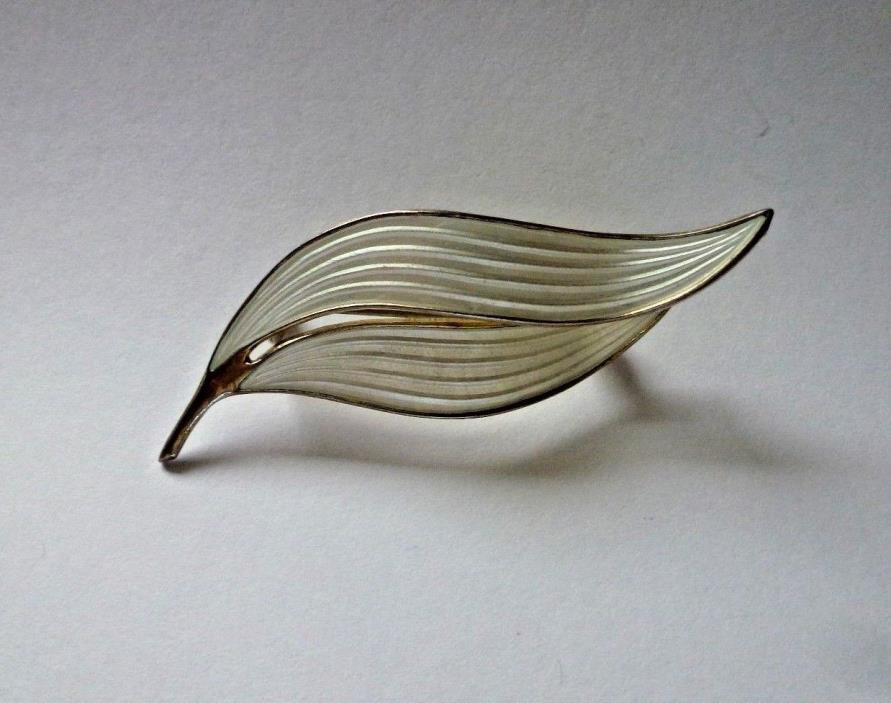 Vintage Norway Aksel Holmsen Leaf Pin Brooch White Enamel 925 Sterling Silver