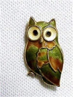 Vintage Tina Oxager Denmark Guilloche Enamel Sterling Silver OWL Brooch