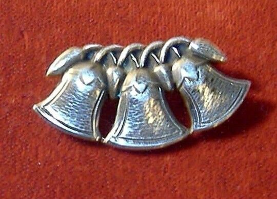 Antique Norway? 3 Bells/Flowers Silver Pin Brooch signed 