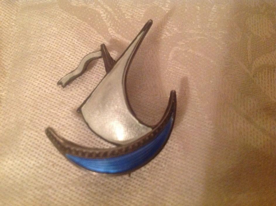 Collectible pin Norway sterling sailboat Ivar Holt enamel 1968
