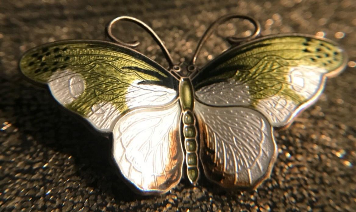 Norwegian Sterling Silver and Enamel  Butterfly Brooch Hroar Prydz  Scandinavian
