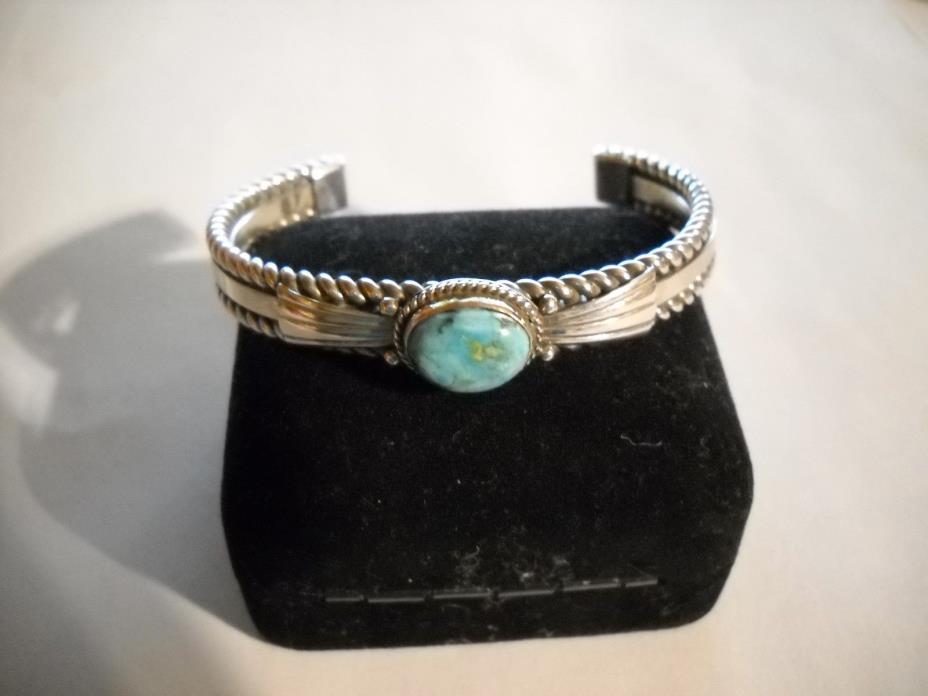 ~Heavy! Southwestern Sterling Silver Detailed Turquoise Cuff 33.4 Grams~