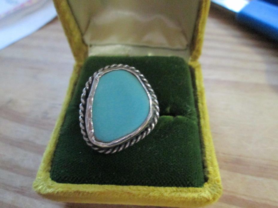STERLING SILVER  TURQUOISE SIZE 6 RING TESTED