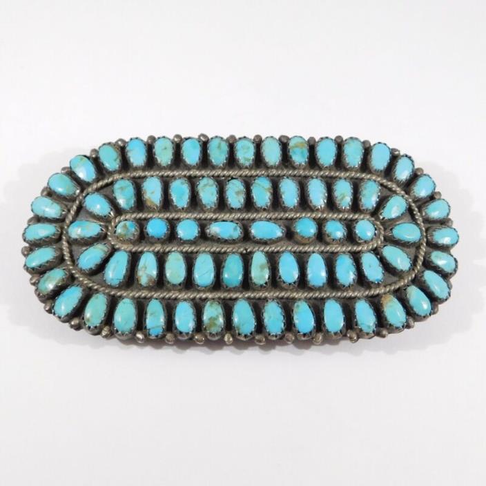 NAVAJO PETIT POINT TURQUOISE SILVER BARRETTE BY BEGAY