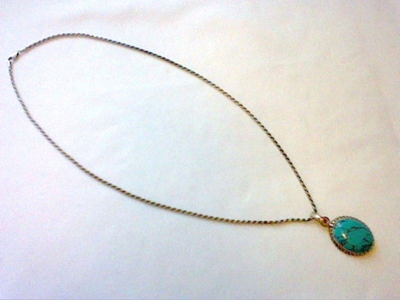 Vintage sterling silver chain turquoise pendant necklace