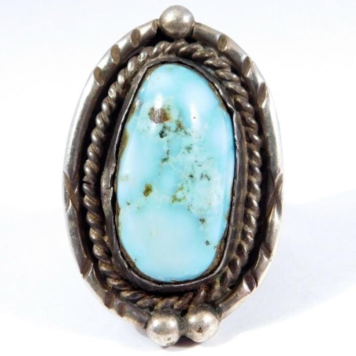 SOUTHWEST VINTAGE BLUE TURQUOISE SILVER RING