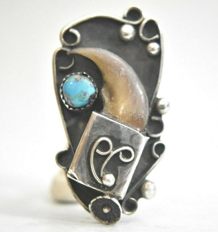 Turquoise ring claw southwest sterling silver boho men  Size 11.75