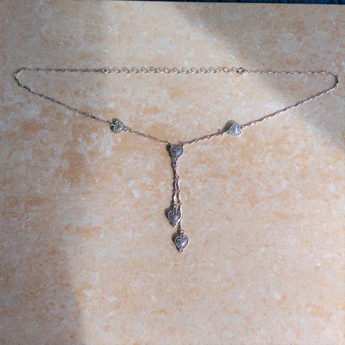 ~SHUBE~ Vintage 925 Sterling Silver Southwestern Dangling Heart Necklace