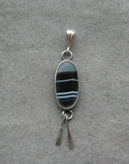 Vintage Sterling Silver Southwestern Black And White Onyx Pendant