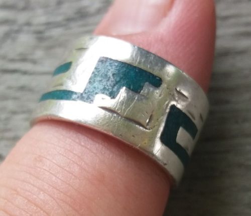Sterling Silver 925 Southwestern Style Ring Stamped JGN Mexico Size 6 With Inlay