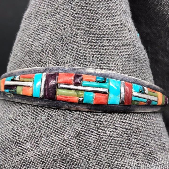 Vintage Sterling Silver Turquoise Inlay Cuff Bracelet TW