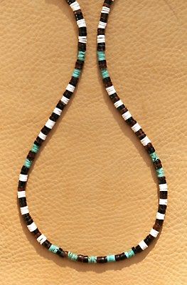 TURQUOISE BEADED REAL HEISHE NECKLACE 4mm GENUINE GEMSTONE SILVER PLT. FINDINGS