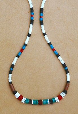 TURQUOISE & CORAL BEADED REAL HEISHE 4mm NECKLACE GENUINE GEMSTONE SILVER PLUS