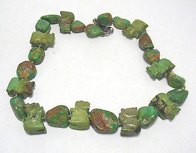 RARE 1920'S GENUINE CARVED GREEN TURQUOISE FETISH NECKLACE 15