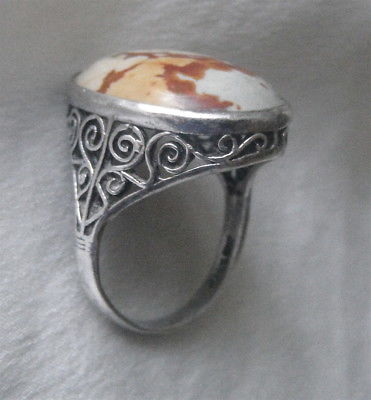 OWYHEE Picture Jasper and Sterling Silver Ring; Early Vintage