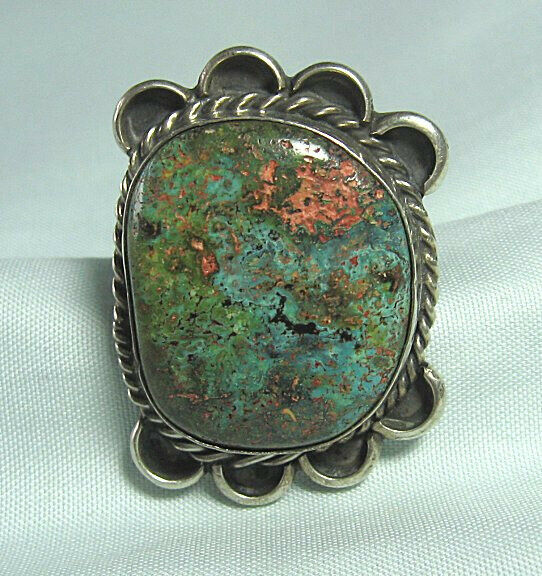 Southwest Handmade Test Silver & Turquoise Ring  15.5 grams size 7 3/4