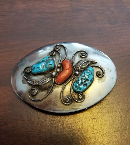 Vintage Womens Silver & Turquoise Belt Buckle