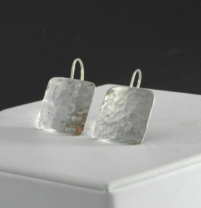 Vintage SX Mexico Solid 925 Sterling Silver Modernist Earrings Hammered Pierced
