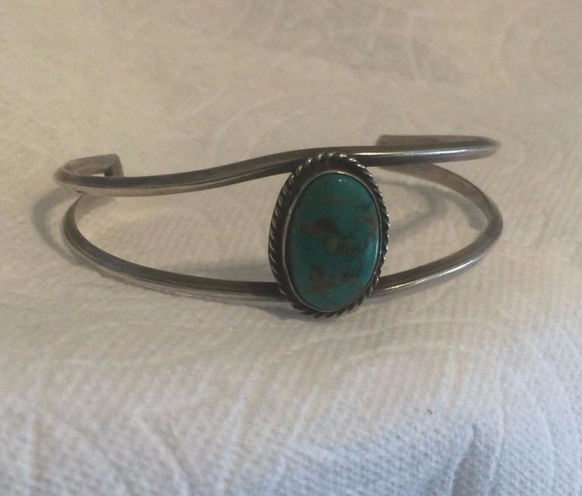 Vintage Sterling Silver Bracelet Southwest Tribal Turquoise Cuff Bracelet