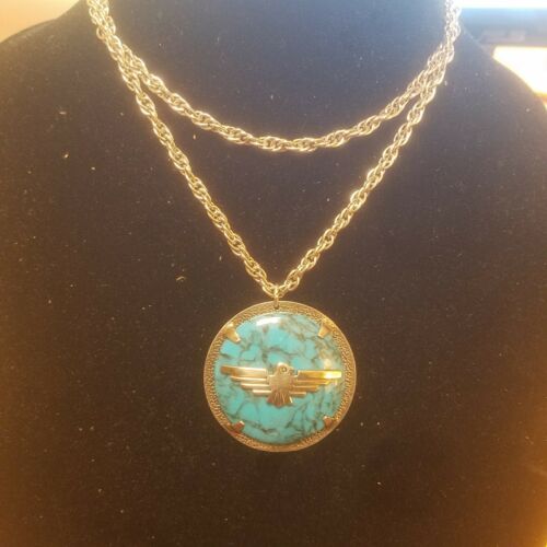 Vintage Bell Trading post nickel silver turquoise necklace
