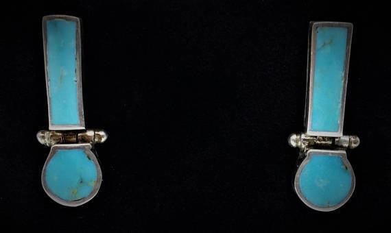 Sterling Silver Turquoise Post Earrings, Drop Dangle Pierced 925 Vintage Jewelry