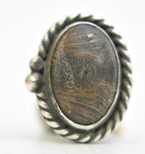 wood ring  southwest sterling silver women band Size  5