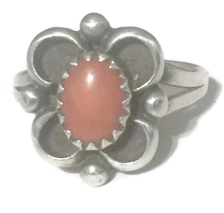 Vintage Coral Sterling Silver Pinky Midi Southwest Ring Size 6  3.6g