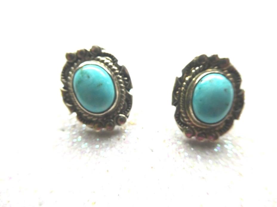 Vintage Sterling Silver Turquoise Earrings Southwestern