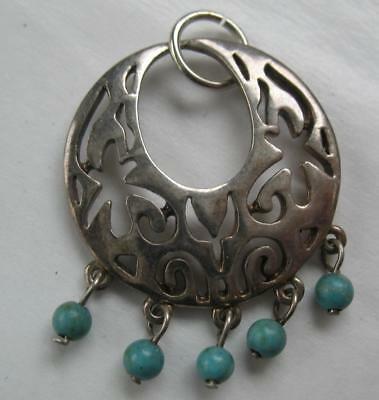 VINTAGE STERLING NATIVE AMERICAN SOUTH WESTERN TURQUOISE BEADS  NECKLACE PENDANT